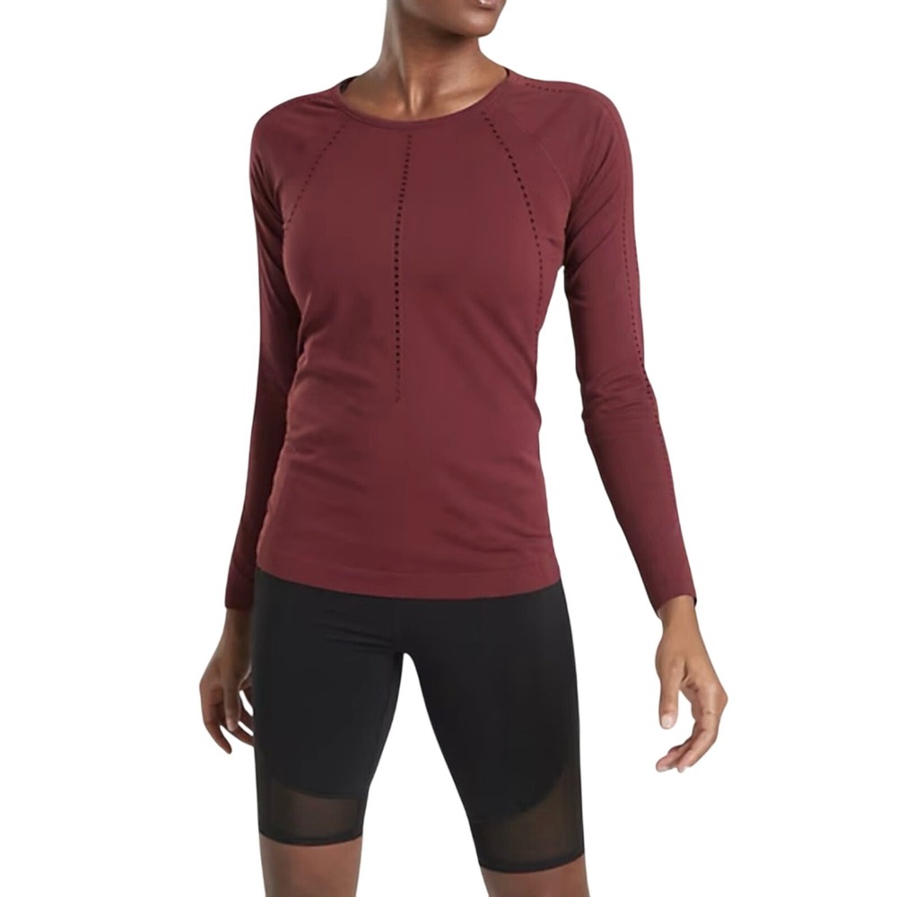 Athleta Foothill Seamless Long Sleeve Top, Dark Garnet, Medium, Unstinkable